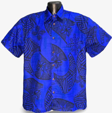 Hawaiian Petroglyphs bark cloth aloha shirt- Made in USA